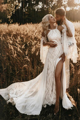 New Arrival Boho Beach Wedding Dresses Lace Mermaid with Sleeves - MyChicDress